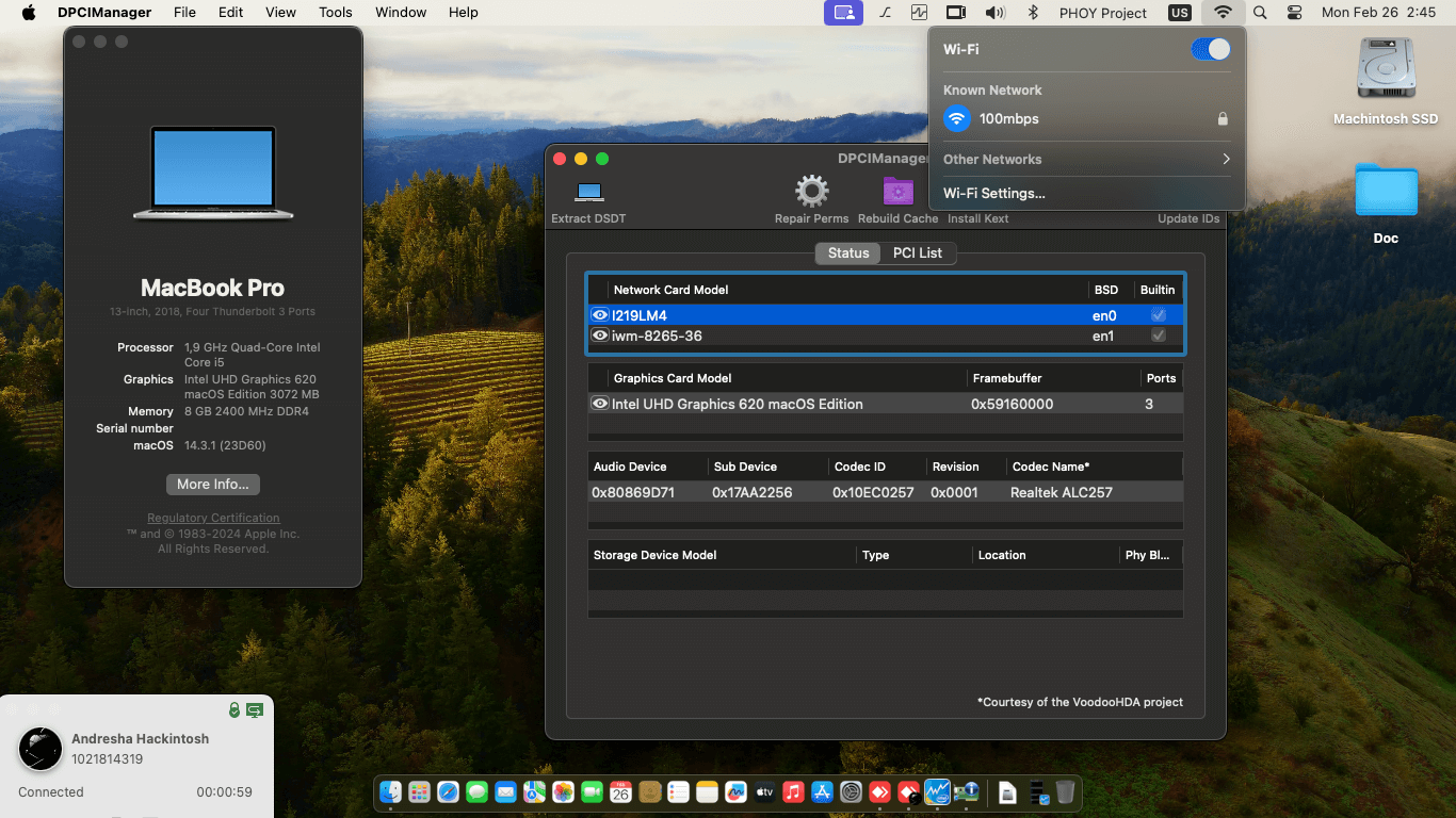 Success Hackintosh macOS Sonoma 14.3.1 Build 23D60 in Lenovo Thinkpad X280